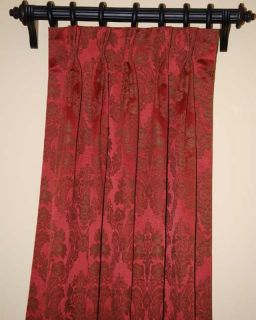  Lined Pinch Pleat Custom Made Rouge Red Damask Drapes 1 Pair