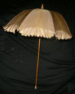 Orig Antique Vtg Civil War Victorian Dress Silk Taffeta Fold Parasol