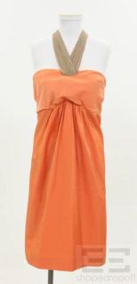 YIGAL AZROUEL Orange Tan Mesh Halter Dress Size 10