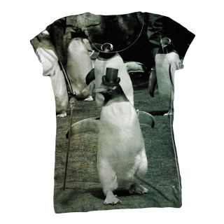 AnimalShirtsUSA Dancing Top Hat Penguin Womens Top Ladies T Shirt