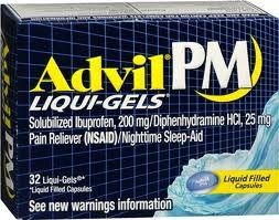 Advil PM Pain Reliever NSAID Nighttime Sleep Aid 32 Liqui Gels Exp 12