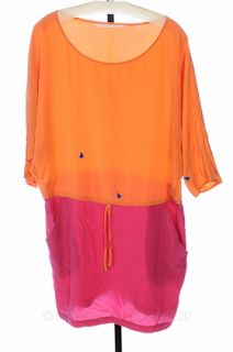 Twelfth Street Cynthia Vincent L 12 Dolman Tie Dress Orange Colorblock