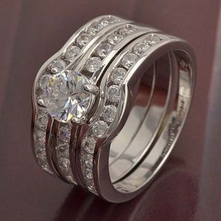 9K White Gold Filled CZ 3 Ring Wedding Engagement Set,size 8,Z305