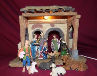 12 Piece Lighted Resin and Ceramic Christmas Holiday Religious