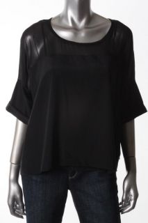 DKNY New Black Chiffon Silk Lined Cuffed Elbow Sleeve Oversized Blouse