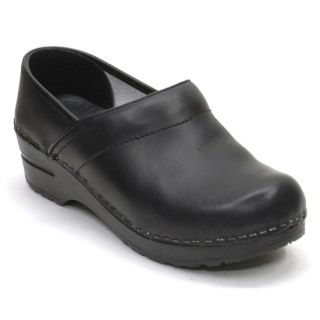 Dansko Professional Stapled Black Box Leather Closed Heel Clogs Shoes