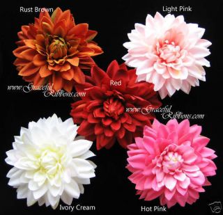75 Dahlia Flower Head Velvet DIY Silk Flower Clip Hot Lt Pink Ivory