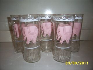  5 Anchor Hocking Pink Elephant Glasses