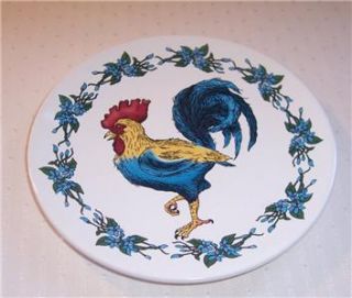 VINTAGE ROOSTER VERY HEAVY THICK PLATE BLUE RED YELLOW WHITE