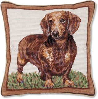 Dachshund Decorative Needlepoint Dog Throw Pillow