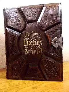 ANTIQUE HOLY GERMAN BIBLE MARTIN LUTHER GUSTAVE DORE WOOD & STEEL
