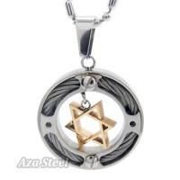 Mens Silver Gold Star of David Steel Pendant with 21 Chain Necklace
