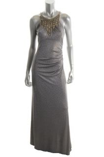 David Meister New Gray Embellished Front Sleeveless Ruched Evening