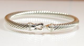 David Yurman Sterling Silver 5mm Pave Diamond Cable Buckle Bracelet