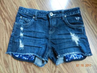 Girls Justice Jeans Shorts 16 R Simply Low distressed EUC sequined
