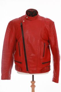 Vintage Albert Dann Red Leather Cafe Racer Biker Motorcycle Jacket