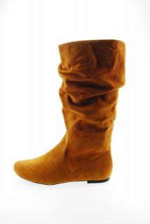 New Style Co 8 5M Dannii Mid Calf Pull on Slouchy Boot Flat Shoe Brown