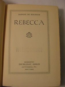 Rebecca Daphne Du Maurier 1938 Stated First Edition 1st