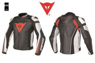 New Dainese Super Speed Leather Jacket Nero Bianco Rosso Fluo Size 58
