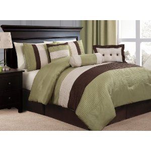 NEW QUEEN Victoria Classics Hudson 7 Pc Comforter Bed Set Green Brown