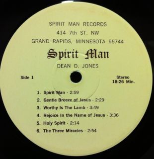 Dean Jones Spirit Man LP VG Private Press MN 1976 Xian Rock Folk Psych