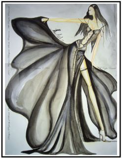 Fashion Design Deco Figure Watercolor Sketch Painting