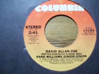 David Allan COE Hank Williams Junior Junior 45 RPM
