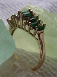   Vintage 14K Natural Emerald Diamond Ring Stair Step Design Sz 7 1 2