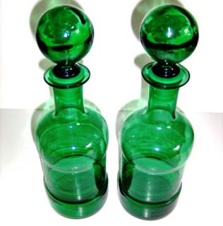  Green Glass Bubble Top Decanters Stopper Top Large Glass Decanters
