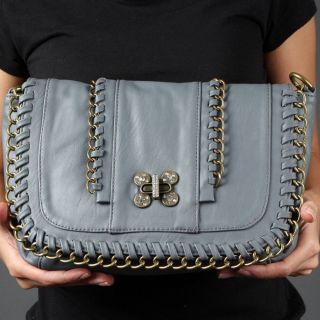 Gray Rhinestone Chain Turnlock Crossbody Shoulder Bag Designer Handbag