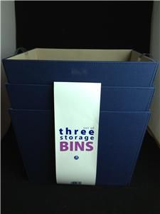 New Merrick Set of 3 Decorative Storage Bins Blue Khaki 13x11x9