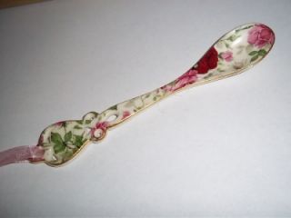 Decorative Floral Porcelain Teaspoon Tea Spoon Red Pink Flowers Ribbon