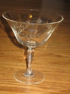 Vintage Set 4 Etched Glass Dessert Glasses Wine Water Cordial Champgne