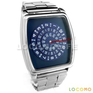 Men Rotate Disc Turning Dial Stainless Steel Watch Blue