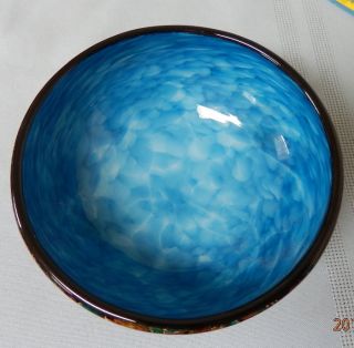  Glass Blue Bowl + Spatter Confetti Blowing Sands Signed David Smith