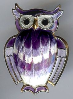 David Andersen Vintage Sterling Purple Enamel Owl Pin