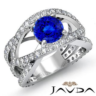 Ct Diamond Round Cut Bluetanzanite Halo Pave Engagement Ring 14k