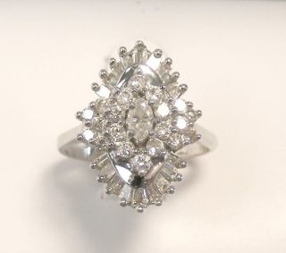 Vintage 14k White Gold Diamond Cluster Cocktail Ring