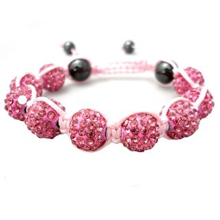 Mens Ladies Lab Diamond Crystal Disco Ball Shamballa Pink Bead Macrame