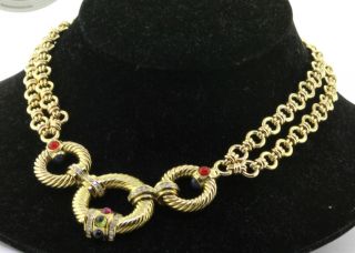  GOLD ITALY 5 32CTW DIAMOND GEMSTONE CABLE CIRCLE DOUBLE CHAIN NECKLACE