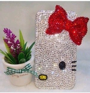 Luxury Crystal Bling Hello Kitty Diamond Case for i phone 4 4s free