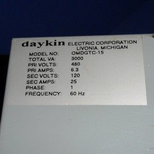 Daykin 3000VA 480V to 120V Single Ph Step Down Disconnect Transformer