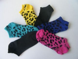 Betsey Johnson Neon Yellow Hot Pink Blue Leopard Cheetah Ruffle Socks