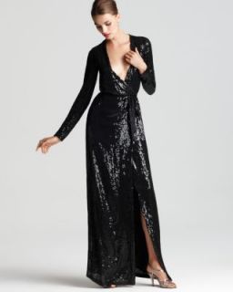 Diane von Furstenberg NEW Ariel Black Sequin Wrap Silk Formal Dress 4