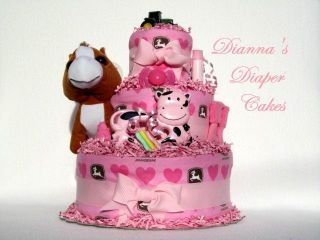 dianna s diaper cakes created this pink john deere baby diaper cake