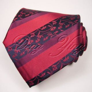 DENG YING Brand New Floral Red Blue Jacquard Woven Mens 100% Silk Ties