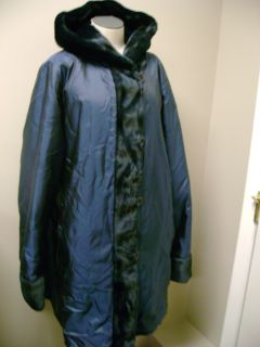 Dennis Basso Reversible Metallic Faux Fur Hood Coat Blu