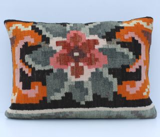 Moldovan Floral Kilim Rug Decorative Pillow 24 x 18