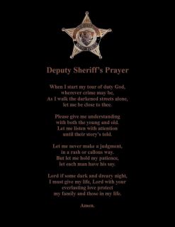 Deputy Sheriffs Officer Prayer Poem Wall or Room Print No County Named