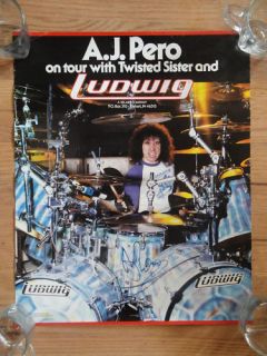 RARE Twisted Sister AJ Pero LUDWIG drum poster 1986 signed autographed